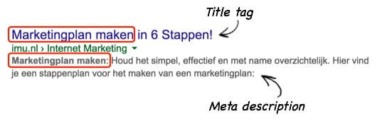 Title tag en meta description in Google